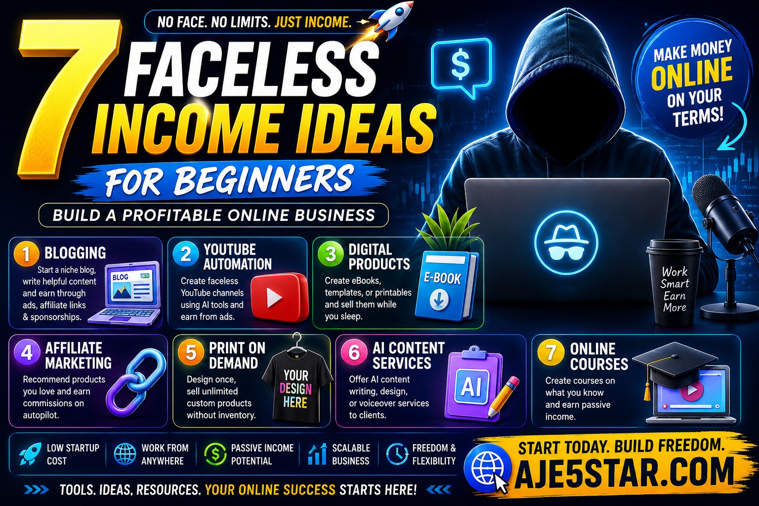 7 Faceless Income Ideas for Beginners: Build a Profitable Online Business