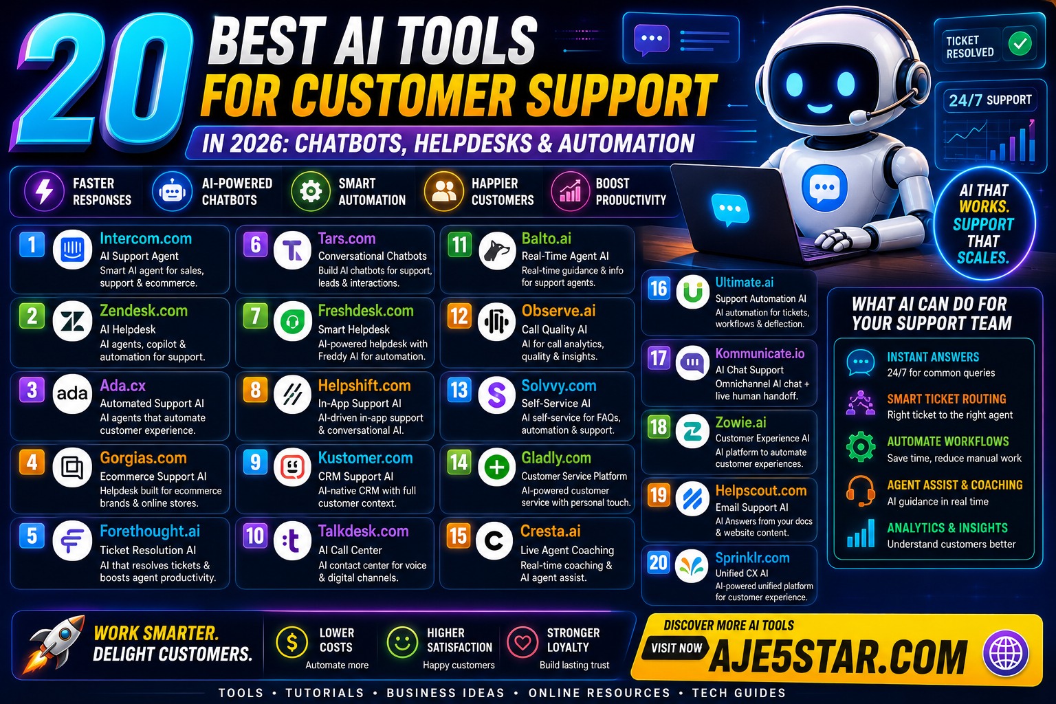 20 Best AI Tools for Customer Support: Chatbots, Helpdesks & Automation