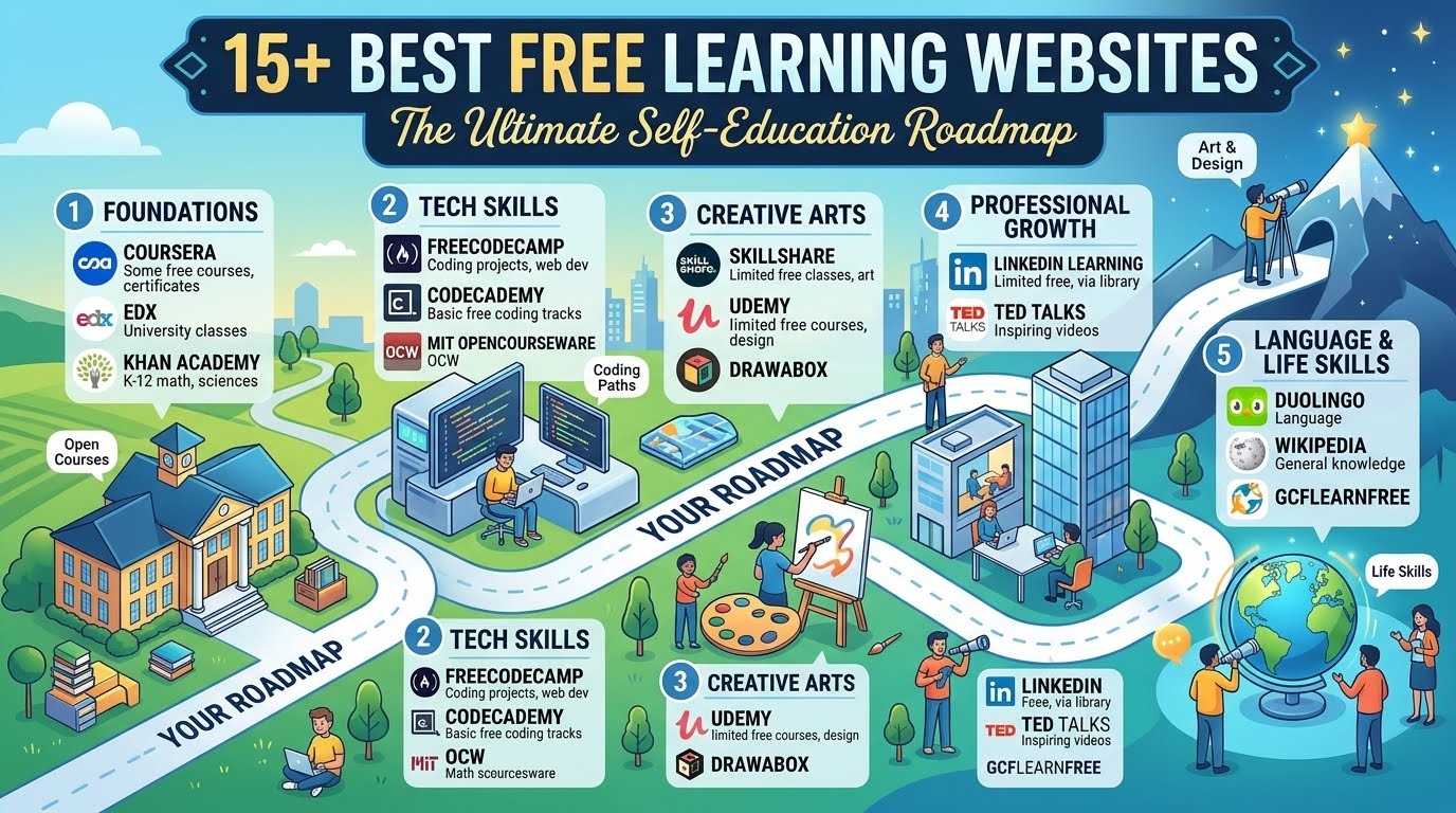 15+ Best Free Learning Websites: The Ultimate Self-Education Roadmap